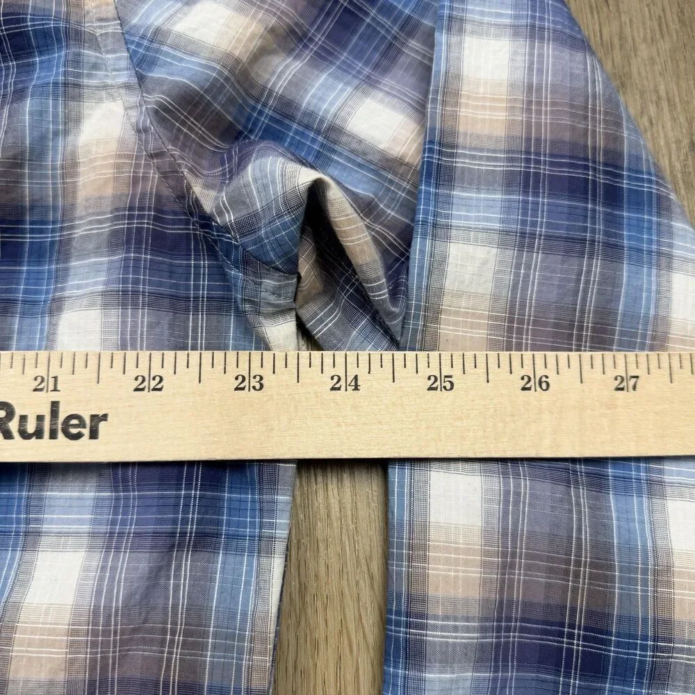 John Varvatos USA Shirt Mens XL Blue Plaid Long Sleeve Button Up Lightweight